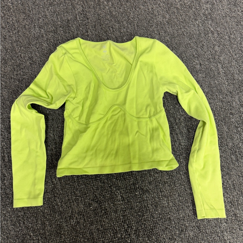 Neon Lime Long Sleeve Scoop Neck Crop Top